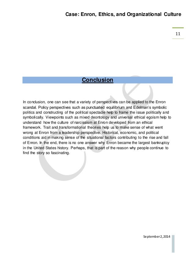 enron ethics and organizational culture case study